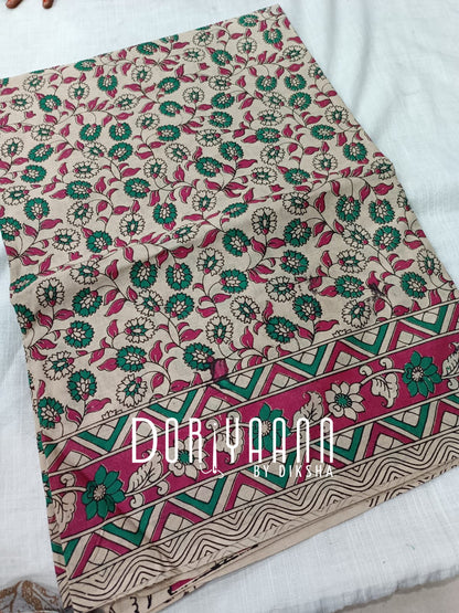 Handcrafted Vegetable-Dyed Cotton Kalamkari Saree