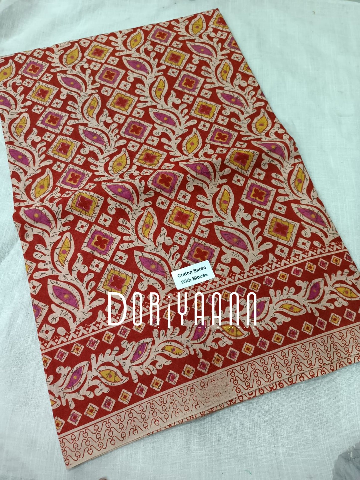 Handcrafted Vegetable-Dyed Cotton Kalamkari Saree