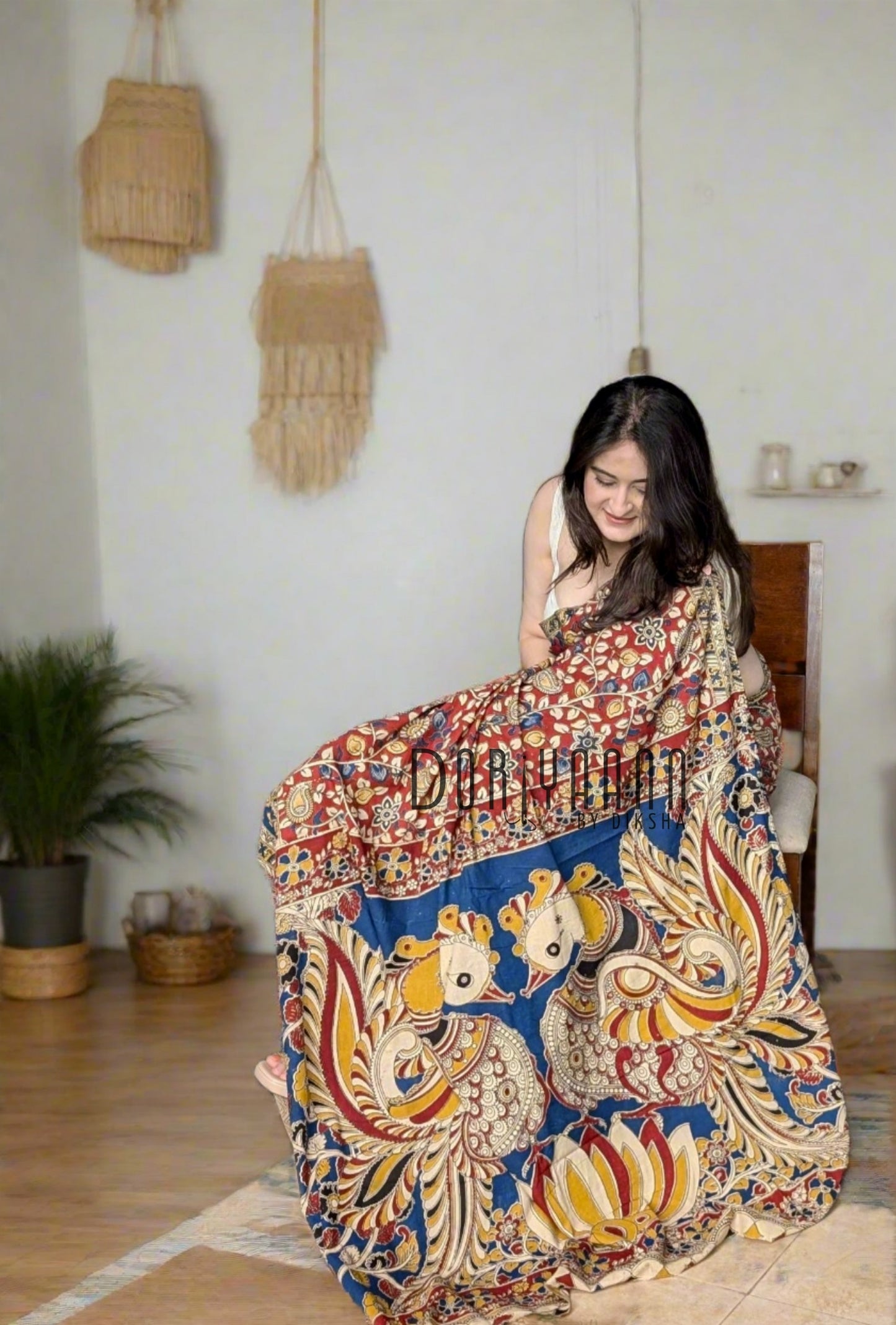 Handcrafted Vegetable-Dyed Cotton Kalamkari Saree