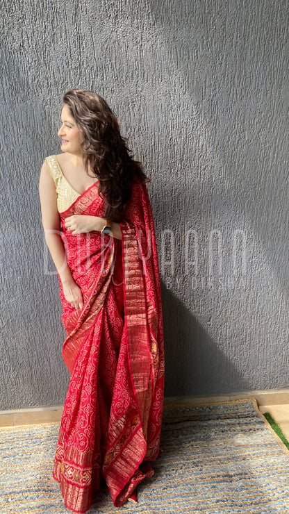 Bandhej Silk Saree