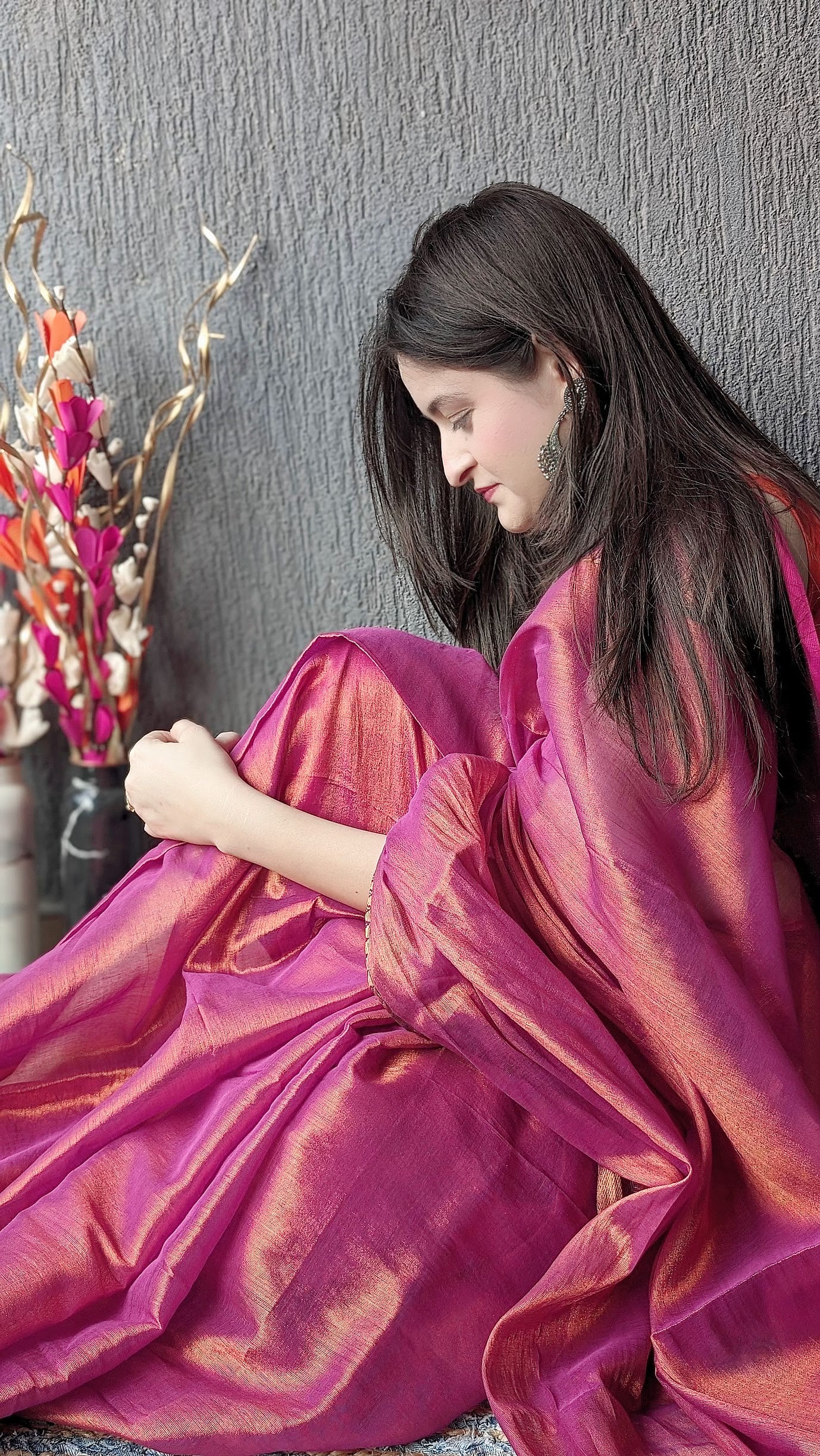 Temple Metallic Tissue Saree