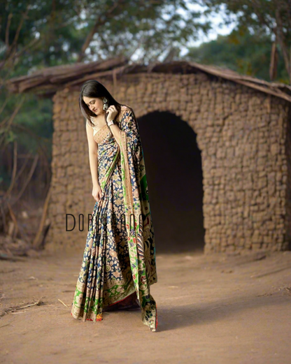 Handcrafted Vegetable-Dyed Cotton Kalamkari Saree