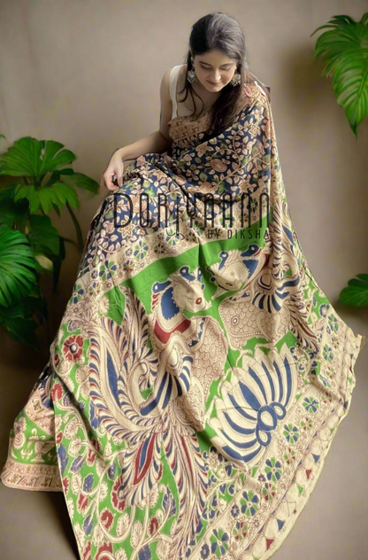 Handcrafted Vegetable-Dyed Cotton Kalamkari Saree