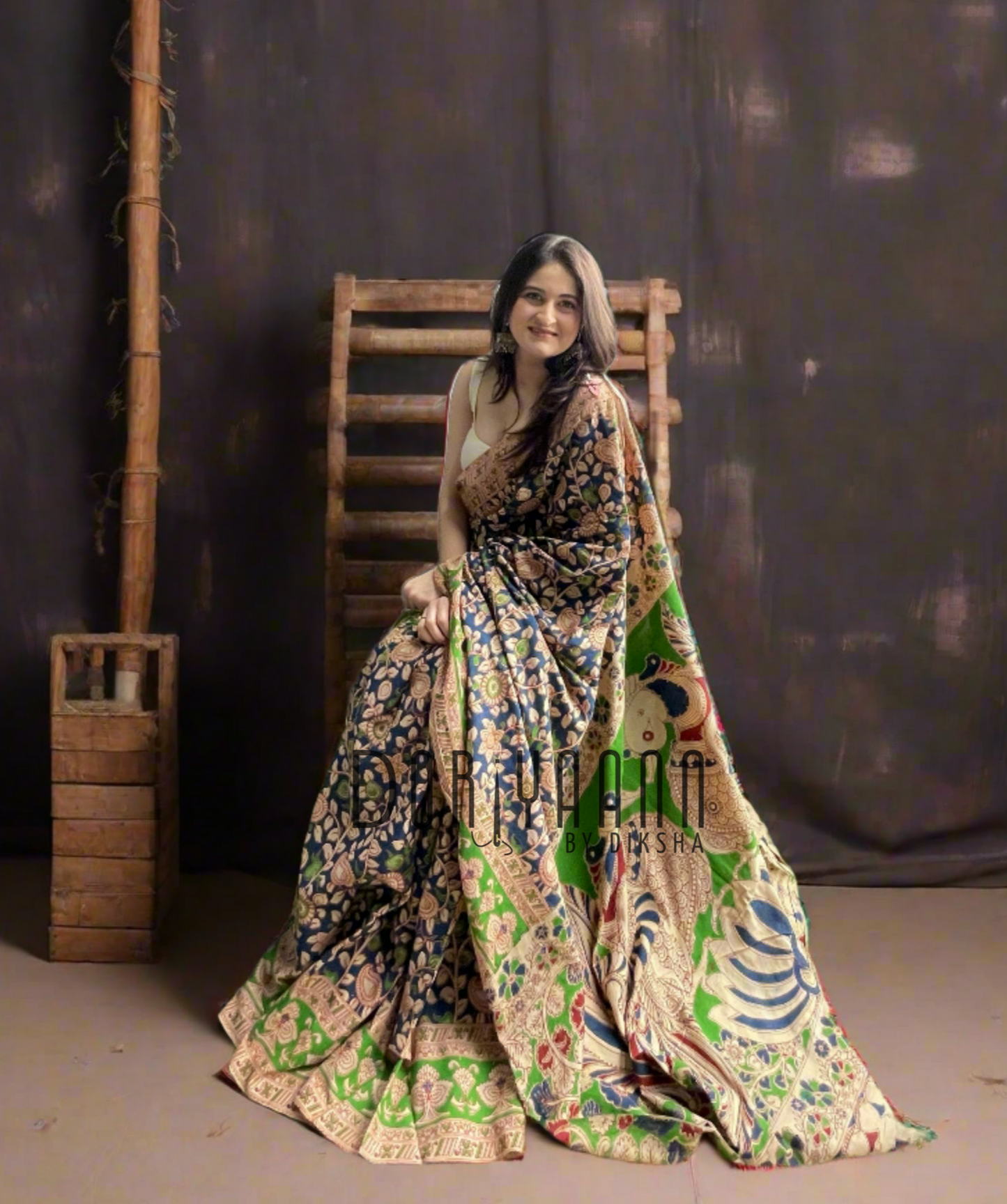 Handcrafted Vegetable-Dyed Cotton Kalamkari Saree