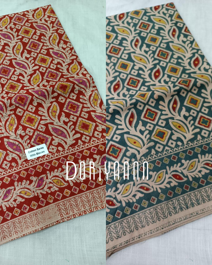 Handcrafted Vegetable-Dyed Cotton Kalamkari Saree