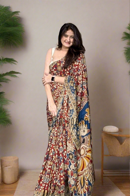 Handcrafted Vegetable-Dyed Cotton Kalamkari Saree