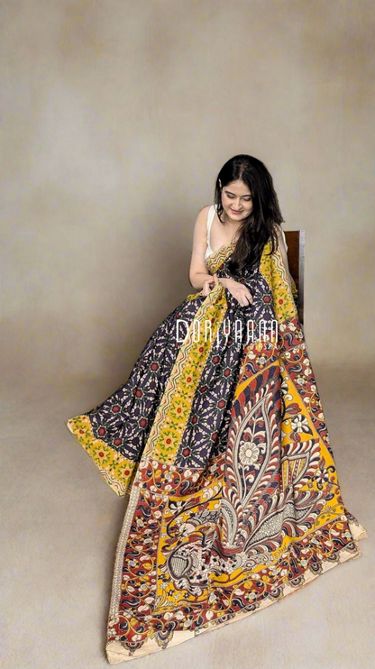 Handcrafted Vegetable-Dyed Cotton Kalamkari Saree