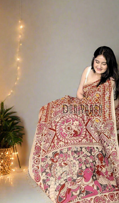 Handcrafted Vegetable-Dyed Cotton Kalamkari Saree