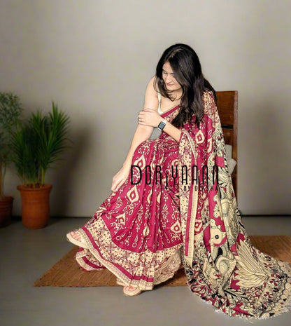 Handcrafted Vegetable-Dyed Cotton Kalamkari Saree