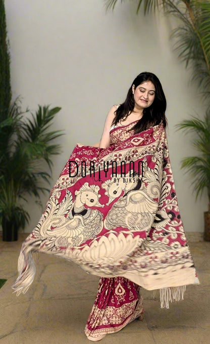 Handcrafted Vegetable-Dyed Cotton Kalamkari Saree