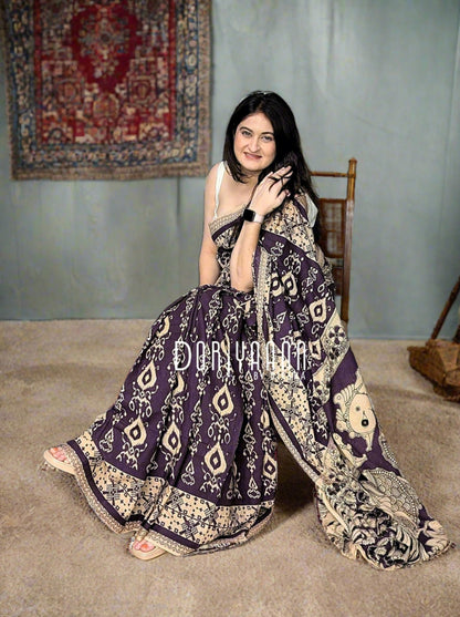 Handcrafted Vegetable-Dyed Cotton Kalamkari Saree