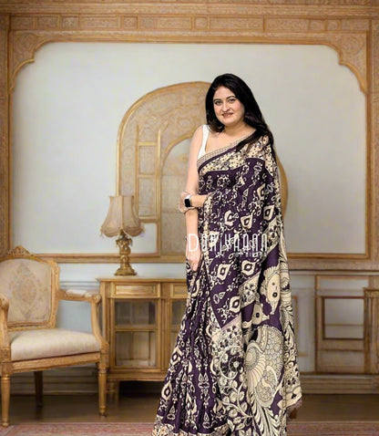 Handcrafted Vegetable-Dyed Cotton Kalamkari Saree