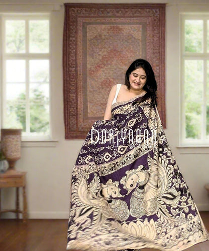 Handcrafted Vegetable-Dyed Cotton Kalamkari Saree