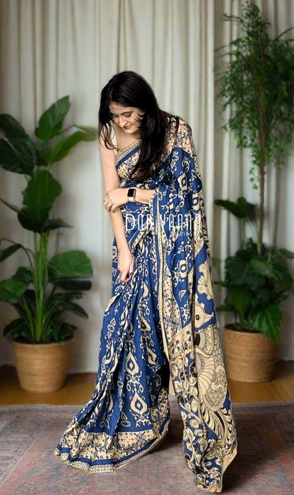 Handcrafted Vegetable-Dyed Cotton Kalamkari Saree