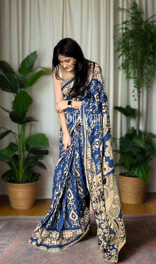 Handcrafted Vegetable-Dyed Cotton Kalamkari Saree