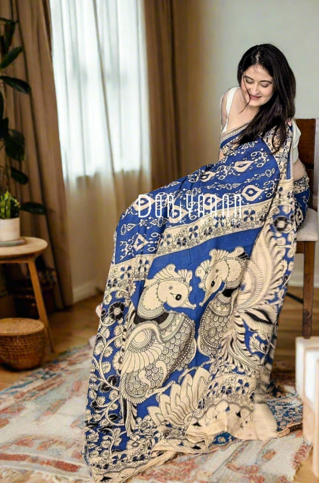 Handcrafted Vegetable-Dyed Cotton Kalamkari Saree