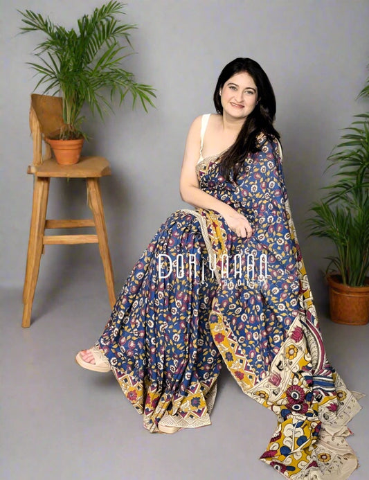 Handcrafted Vegetable-Dyed Cotton Kalamkari Saree