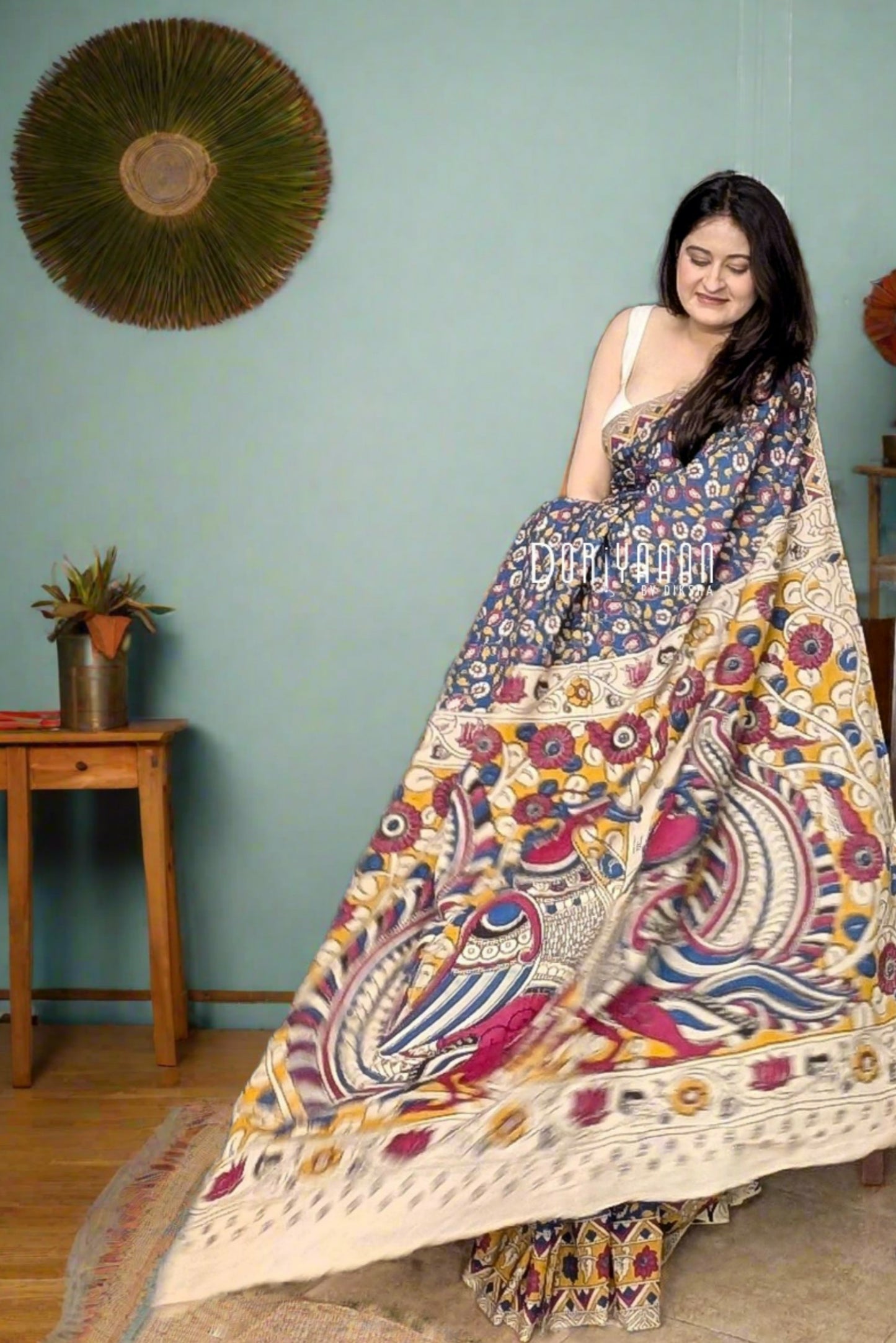 Handcrafted Vegetable-Dyed Cotton Kalamkari Saree