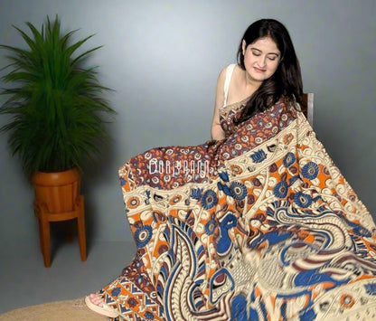 Handcrafted Vegetable-Dyed Cotton Kalamkari Saree