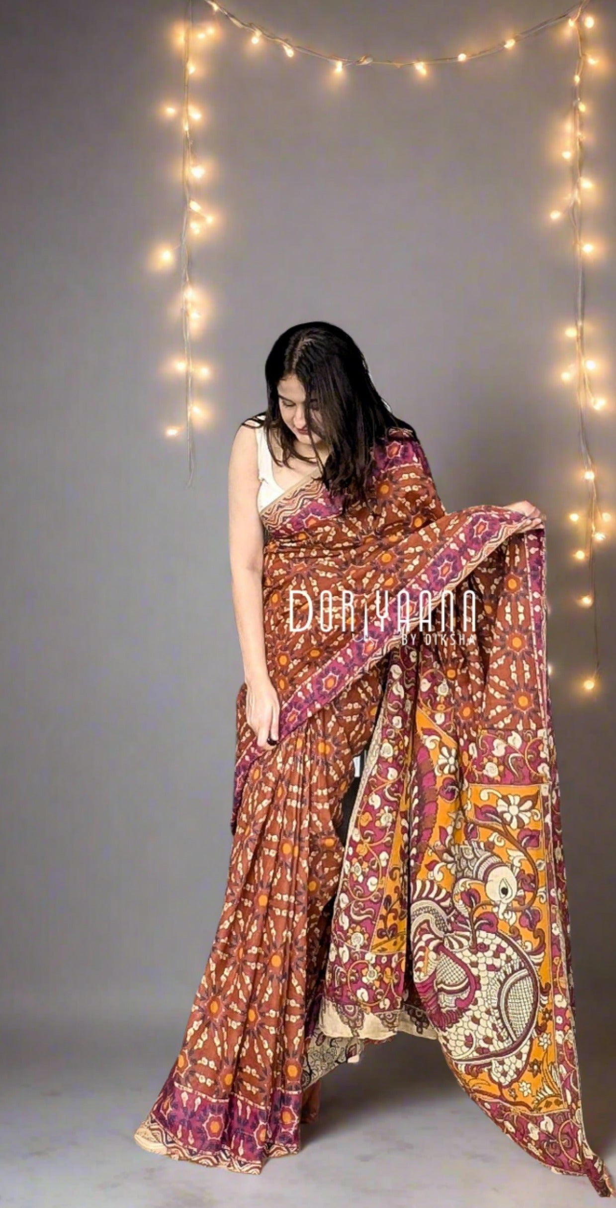 Handcrafted Vegetable-Dyed Cotton Kalamkari Saree