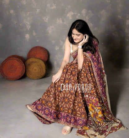 Handcrafted Vegetable-Dyed Cotton Kalamkari Saree