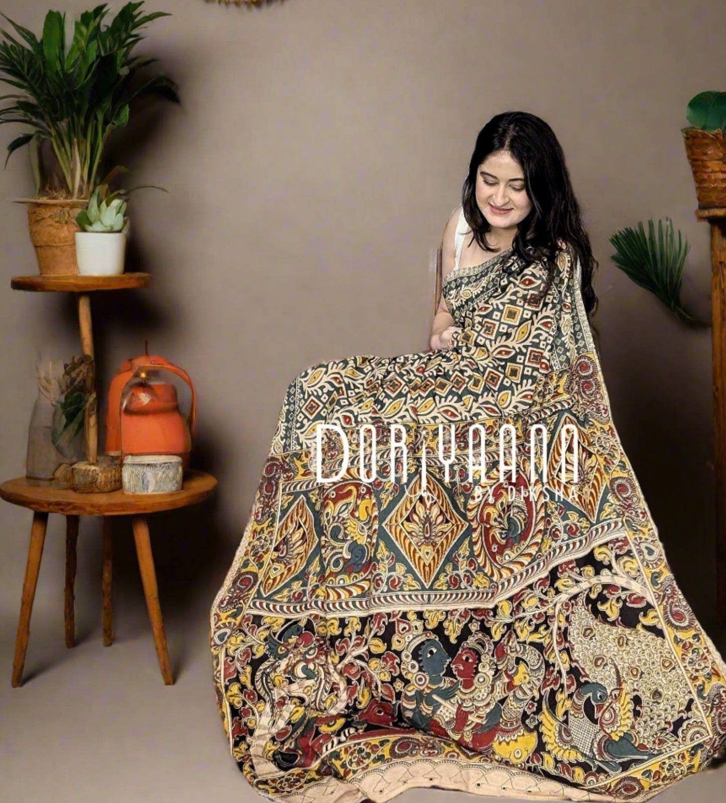 Handcrafted Vegetable-Dyed Cotton Kalamkari Saree