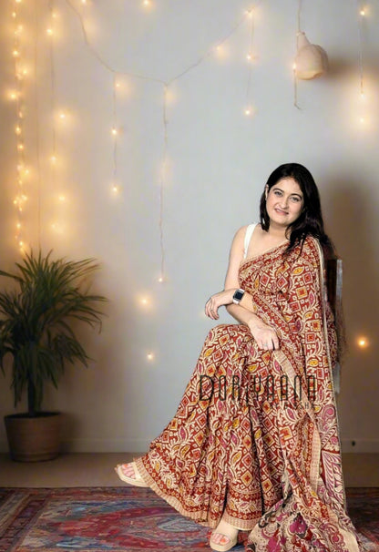 Handcrafted Vegetable-Dyed Cotton Kalamkari Saree