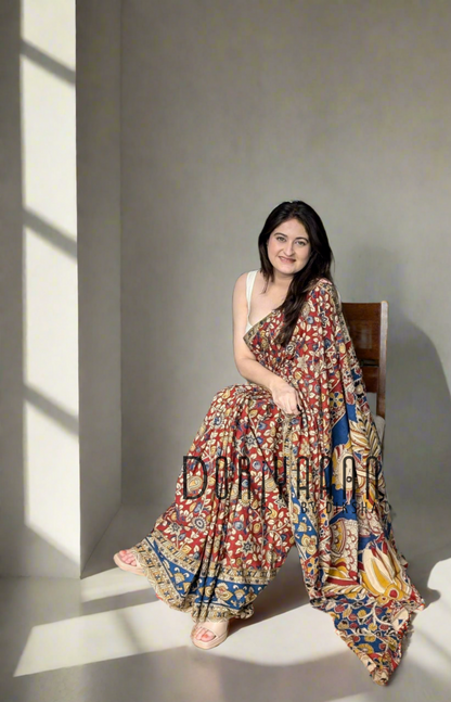 Handcrafted Vegetable-Dyed Cotton Kalamkari Saree