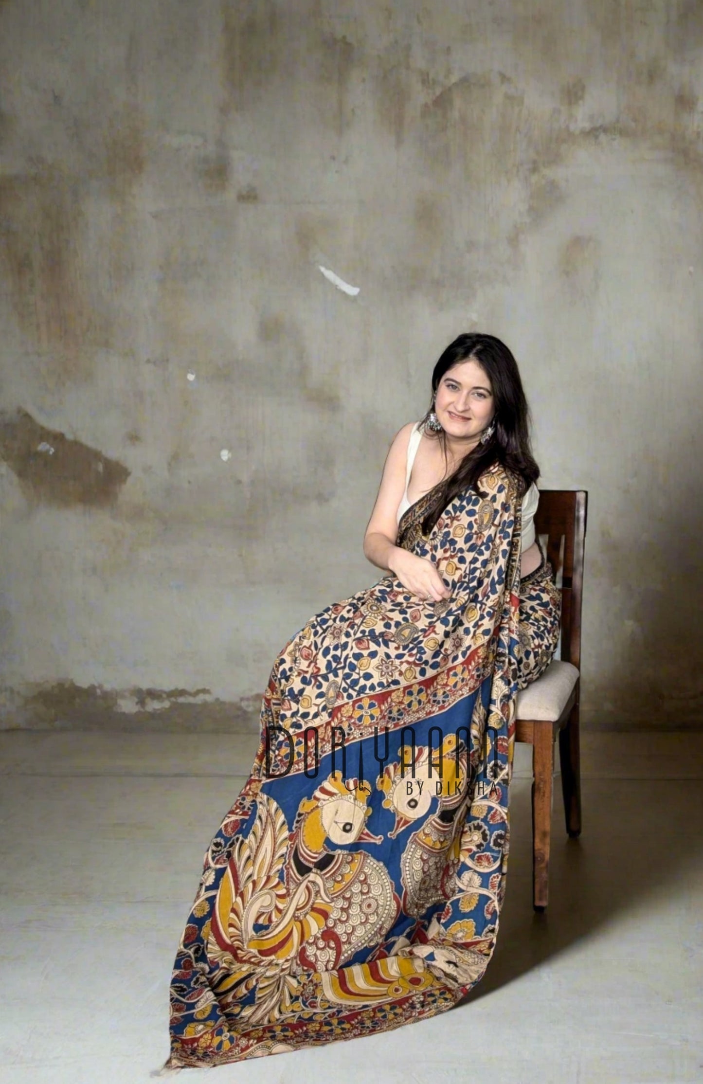 Handcrafted Vegetable-Dyed Cotton Kalamkari Saree