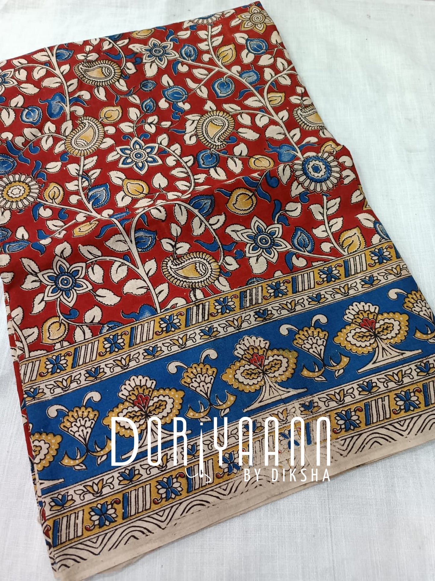 Handcrafted Vegetable-Dyed Cotton Kalamkari Saree