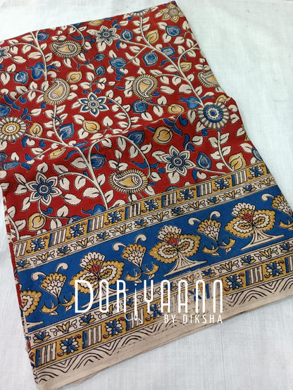 Handcrafted Vegetable-Dyed Cotton Kalamkari Saree