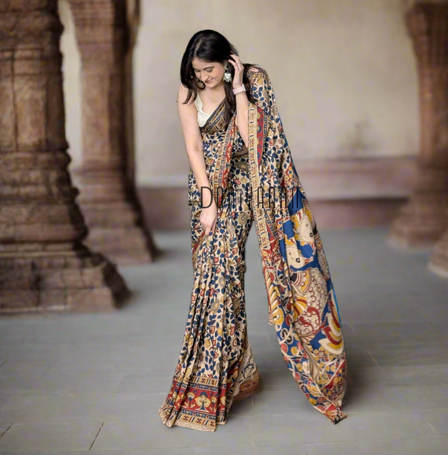 Handcrafted Vegetable-Dyed Cotton Kalamkari Saree